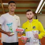 Siegerehrung Herren: Michael Agwi (TK Blau-Gold Steglitz) (TK Blau-Gold Steglitz) - Berliner Meister 2023 und Osman Torski (SV Zehlendorfer Wespen 1911) - Vizemeister 2023, TVBB-Hallenverbandsmeisterschaften Damen und Herren 2023, Seeburg, Havellandhalle, 19.02.2023, 

Foto: Claudio Gärtner