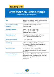 Feriencamp - Erwachsene, Teil 1 @ Tennisklub Blau-Gold Steglitz