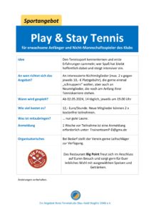 Play & Stay Tennis 2024 @ Tennisklub Blau-Gold Steglitz e.V.